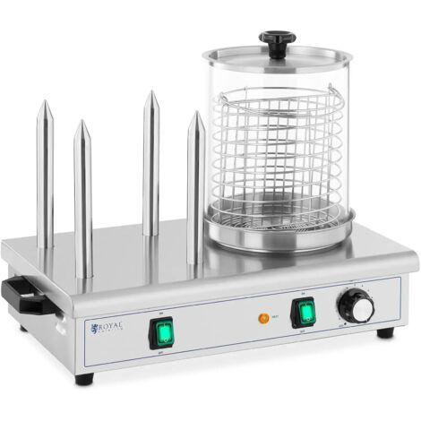 Calentador de perritos calientes, 4 brochetas para panecillos, recipiente para 30 salchichas, 650 W