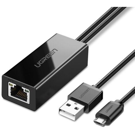 Adaptador de red externo Ugreen 30985 para Chromecast con conectores micro USB / USB-A, 100 Mb/s, 1 m - negro (1/5)