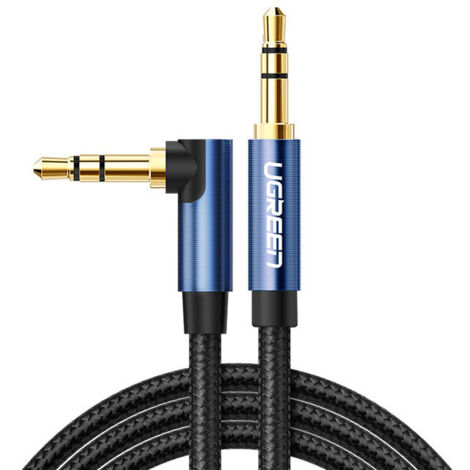 Cable de audio AUX con conector lateral en ángulo, 2 conectores mini jack de 3,5 mm, 1 m, azul (1/5)