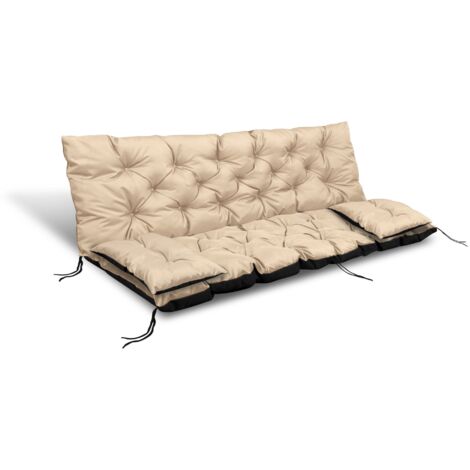 Cojín de jardín 150x60x50 cm + 2 cojines para banco columpio, impermeable, beige
