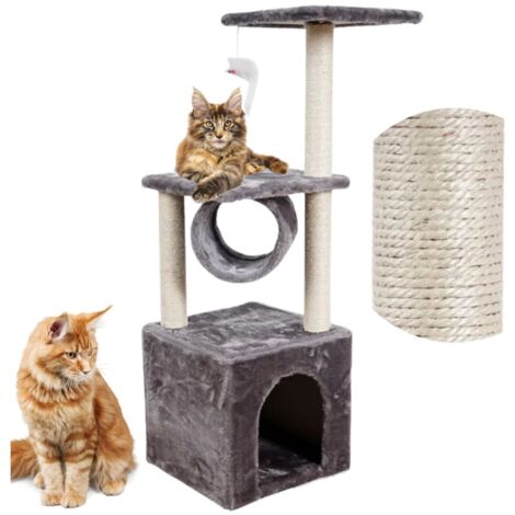 Poste rascador para gato grande, casita rascadora, torre, túnel, cama + juguete PetJet (1/5)