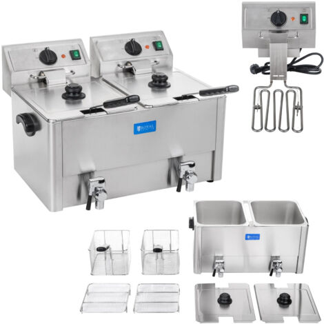 Freidora eléctrica doble con grifos de vaciado y termostato EGO 2x8L
