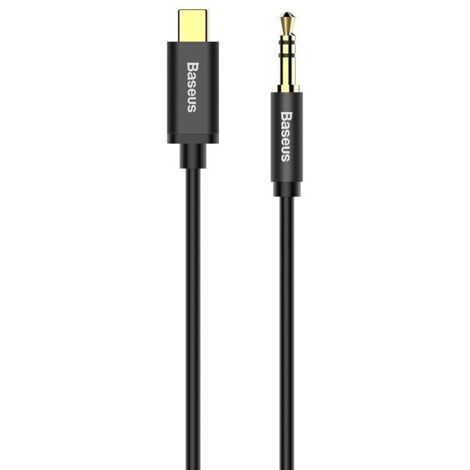 Cable de audio estéreo AUX con adaptador de miniconector de 3,5 mm y USB-C, 120 cm, color negro. (1/3)