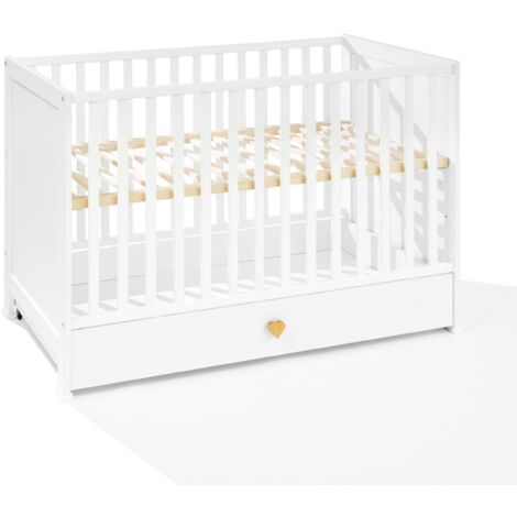 Cama infantil blanca con cajón, cama de madera para niños de 120x60 cm. Cama infantil blanca con cajón, cama de madera para niños de 120x60 cm. (1/5)