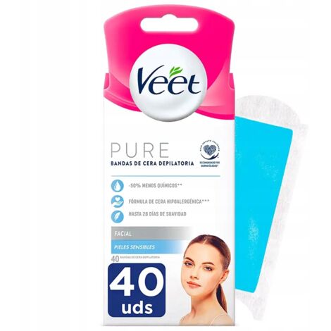Bandas depilatorias faciales Veet Pure para piel sensible, 40 unidades (1/5)