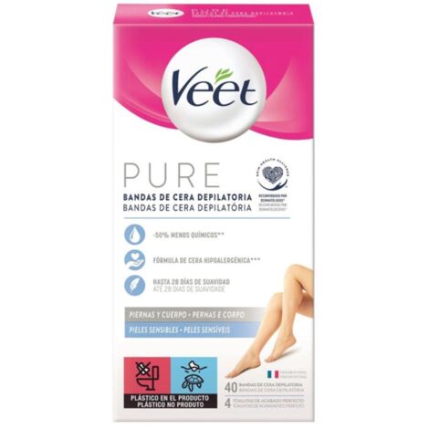 Bandas de cera depilatoria Veet Pure para piel sensible, 40 unidades. (1/5)