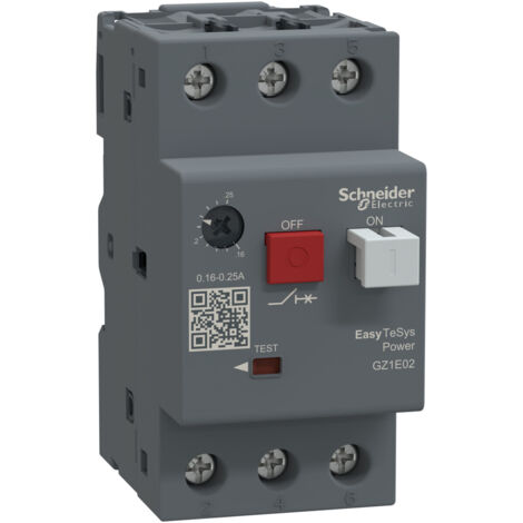 Interruptor automático para motor 3P 0,06kW 0,16-0,25A EasyTeSys Power, accionamiento por pulsador, terminales de caja GZ1E02 (1/2)