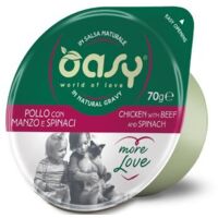 Oasy Cat Más Amor Taza Verde 70g - Pollo con Ternera y Espinacas 70g