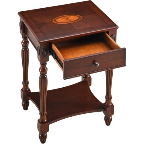Padma House Beistelltisch mit Schublade, Nachttisch Kirschholz Finish, traditionelle viktorianische Queen Anne Beistelltisch für Schlafzimmer Wohnzimmer, 50CM x 40CM x 70CM, Kirsche Walnuss GBJ1533