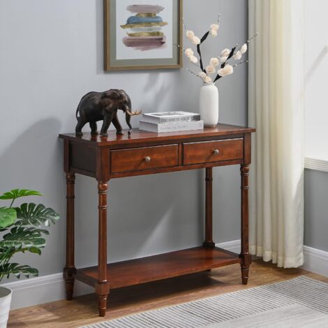Padma House Konsolentisch mit Aufbewahrungsschubladen, Beistelltisch Holz, Sofatisch 90×76,5×30cm, Schmaler Konsolentisch für Flur, Wohnzimmer, Eingangsbereich, einfache Montage, Braun