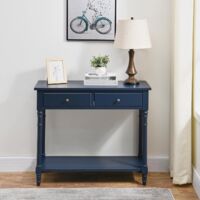 Padma House Konsolentisch mit Aufbewahrungsschubladen, Beistelltisch Holz, Sofatisch 90×76,5×35cm, Schmaler Konsolentisch für Flur, Wohnzimmer, Eingangsbereich, einfache Montage, Blau