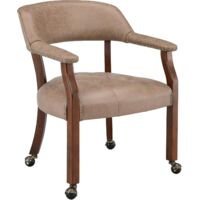 Padma House Große Esszimmerstühle mit Rollen und Arme, Rolling Dining Stühles mit Rädern, Akzent Spiel Stühle-Boss Caption's-Stühle, 66CM x 64CM x 66.5CM, Kirsche Beine & Khaki Braun SY-1533-LT