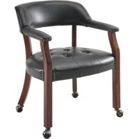 Padma House Große Esszimmerstühle mit Rollen und Arme, Rolling Dining Stühles mit Rädern, Akzent Spiel Stühle-Boss Caption's-Stühle, 66CM x 64CM x 66.5CM, Kirsche Beine & Schwarz SY-1533-BK
