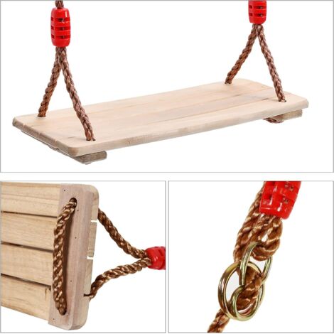 Siège Balançoire En Bois Massif Bouleau - Capacité 160 Kg - Corde Réglable 110-180 Cm - Pour Enfants Et Adultes, Intérieur/Extérieur