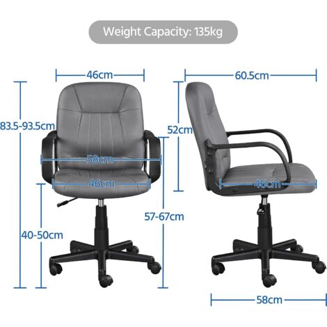 Fauteuil De Bureau Réglable En Hauteur - Similicuir Noir, Rembourré, Moderne, Yaheetech