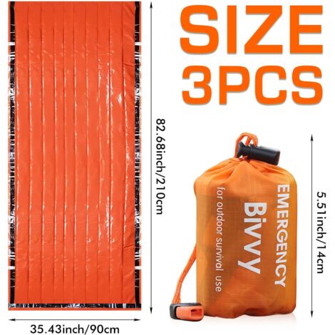 WIYETY Lot De 3 Sacs De Couchage D'Urgence - Sac Survie Thermique Imperméable Avec Sifflet Signalisation - Bivouac Ultra Léger Vert Pour Camping Randonnée