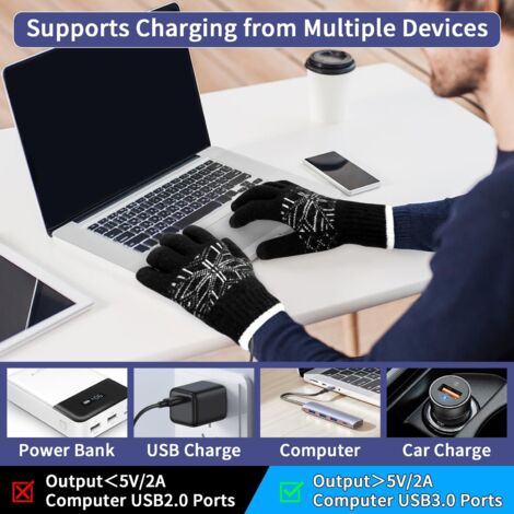 Mitaines Chauffantes USB électriques Pour Femme - Noires, Maille Douce, Taille Unique