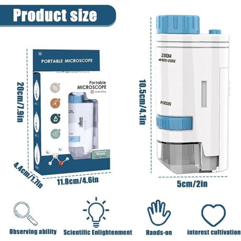 Microscope Portable Funmo 80-200x – LED – Pour Enfants Et Adultes – Observation En Extérieur