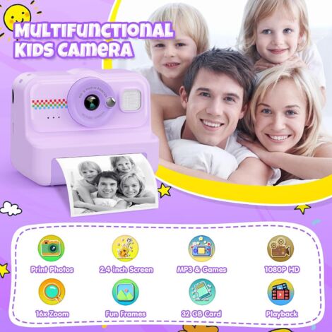 Appareil Photo à Impression Instantanée CKATE Pour Enfants – 1080p, Carte SD 32 Go, Batterie 1000mAh, Filtres Et Jeux – Cadeau Filles/Garçons 3-12 Ans (Bleu Ciel) Appareil Photo Enfant Imprimante