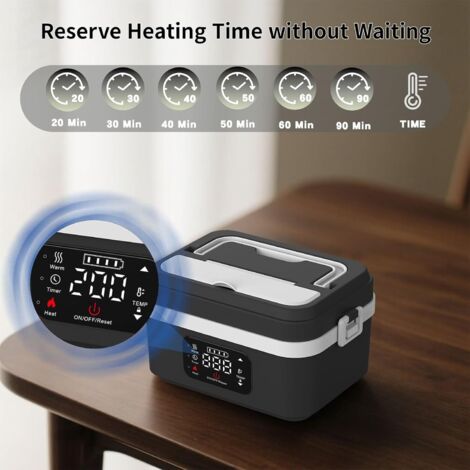 Gamelle Chauffante Rechargeable 1L - Boîte Repas électrique Avec Minuterie - Autonomie 70min - Étanche Et Lavable - 4