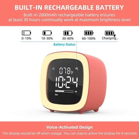 Réveil Lapin Créatif - Veilleuse LED Arc-en-ciel, 6 Sons D'alarme, Rechargeable USB, 10x9x17cm, Pour Chambre Enfant Ou Déco