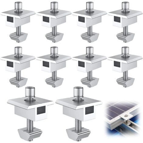 Minkurow – Support de panneau solaire en aluminium – Lot de 10 clips T – Fixation rapide sur toits plats et inclinés – Résistant aux UV et à la corrosion