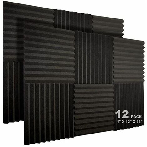 Lot de 12 panneaux acoustiques en mousse haute densité 30,5 x 30,5 cm – Épaisseur 2,5 cm – Résistants au feu – Pour studios et bureaux
