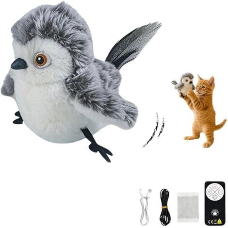 Jouet interactif pour chat – Oiseau volant avec ailes battantes et sons réalistes – Télécommande – Rechargeable USB – Anti-stress avec herbe à chat
