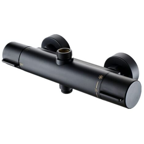 Mitigeur thermostatique de douche noir – Laiton chromé – Deux sorties G 1/2' et 3/4' BSP – Contrôle précis de la température 38℃ (1/5)