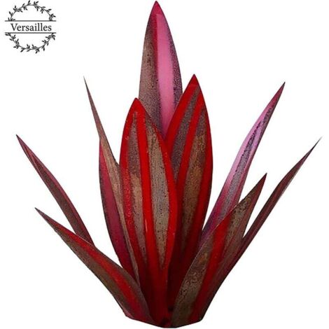 Sculpture d'agave en métal rouge fait main – Décoration de jardin étanche – Hauteur 27 cm – Design rustique inspiré de la Tequila