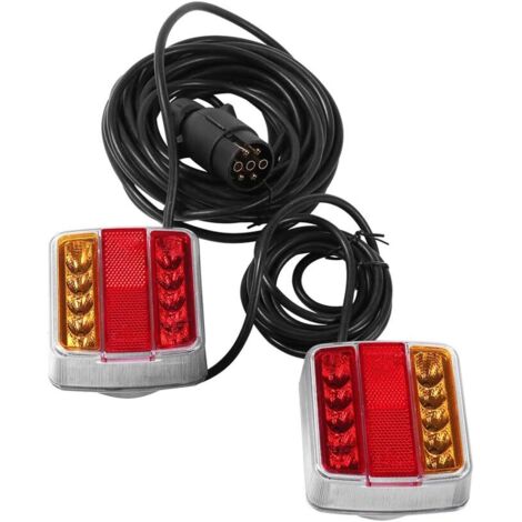 Kit de feux arrière magnétiques 12V avec 10 ampoules LED – Lampe de plaque d'immatriculation – Câble de 7,5 m – Installation facile