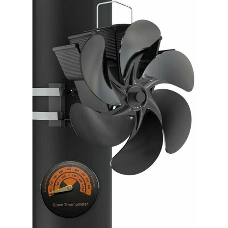 Ventilateur de cheminée 6 lames avec thermomètre – Aluminium anodisé – Démarrage automatique à 50°C – Circulation d'air silencieuse
