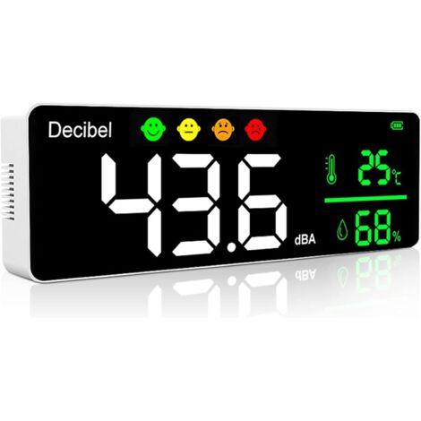 Sonomètre numérique 30-130 dBA – Précision ±1,5 dB – Écran LED 11" – Mesure température et humidité – Alimentation batterie ou secteur