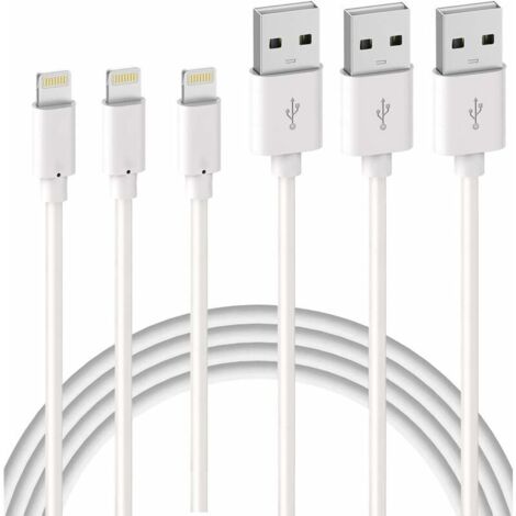 Lot de 3 Câble de Chargeur iPhone 2m【MFI Certifié】 Fil Lightning Charge Rapide pour iPhone 11 Pro XS Max XR X 8 7 6s 6 Plus 5 Se iPad, Cordon Blanc