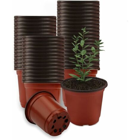 100 PCS Pot de Semis Plastique 10 cm Pots de Pépinière Plantes Pot de Plantes Fleurs pour Maison Jardin Intérieur Extérieur (Rouge + Noir) (1/5)