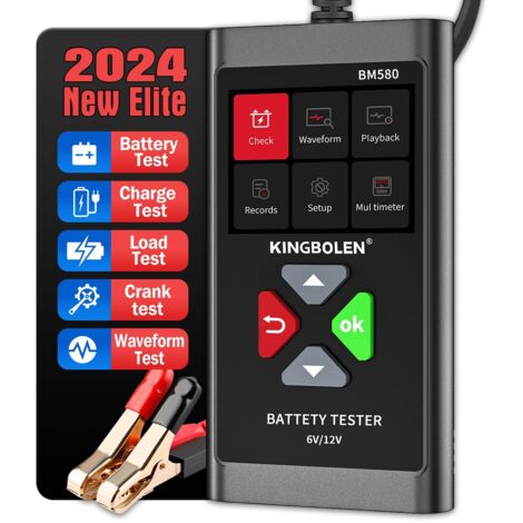 BM580 Testeur batterie voiture 12 V, 100-2000 CCA Analyseur de batterie de voiture Testeur d'alternateur de voiture Moto ATV SUV Testeur de système de démarrage de charge de bateau