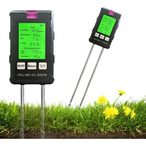 Appareil de Mesure du Sol 6 en 1, testeur de Sol Rotatif à 90 °, testeur d'humidité du Sol, testeur numérique de pH du Sol avec température/humidité, humidimètre de Sol à écran LCD pour Sol végétal (1/5)