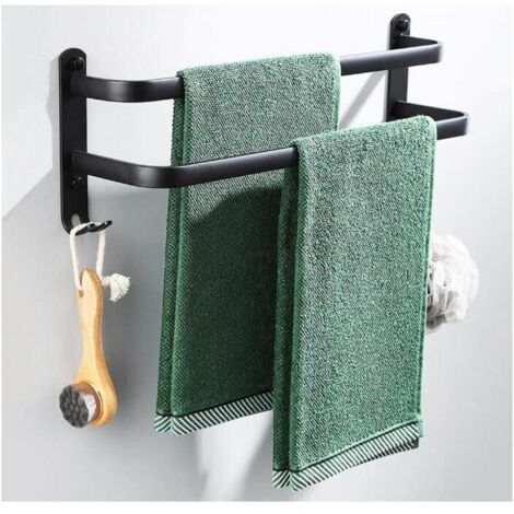 Porte-serviettes de salle de bain 60 cm noir économiser de l'espace (1/4)