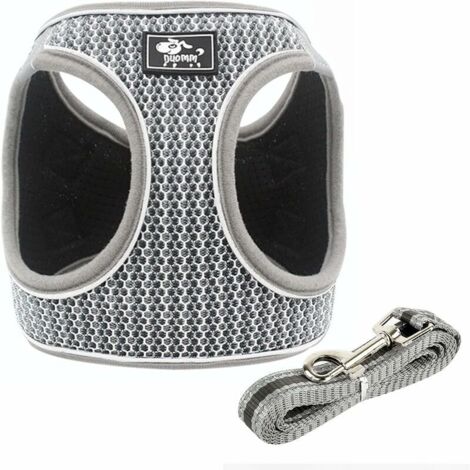 Harnais anti-traction pour chien de petite taille,en maille souple réfléchissant respirant sangle de poitrine avec laisse réglable pour animal domestique,promenade en plein air(XS, gris)