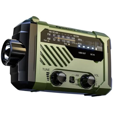 Radio solaire d'urgence multifonction – AM/FM/SW – Charge USB, manivelle et solaire – Alarme SOS et lampe intégrée – Étanche IP68