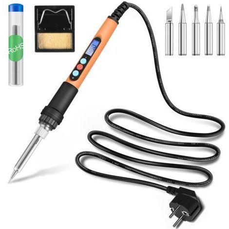 Fer à Souder 90W, Kit Professionnel de Précision avec Écran LCD, Température Réglable de 180-480°C, Fer à Souder Étain avec 5 Pointes, Fil de Soudure, Support, Mémoire, °C/°F, Fer à Souder Électrique (1/5)