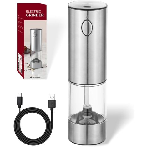 Moulin à sel et à poivre électrique, mécanisme de broyage en céramique en acier inoxydable réglable en continu, rechargeable par usb, avec fenêtre de visualisation