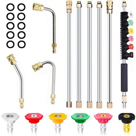 Rallonge de Lance Nettoyeur Haute Pression, 4000PSI Barres d'Extension pour Nettoyeur Haute Pression avec Embouts de Buse de Pulvérisation et Tige Incurvée 30°, 90°, 120°, Outils Nettoyage