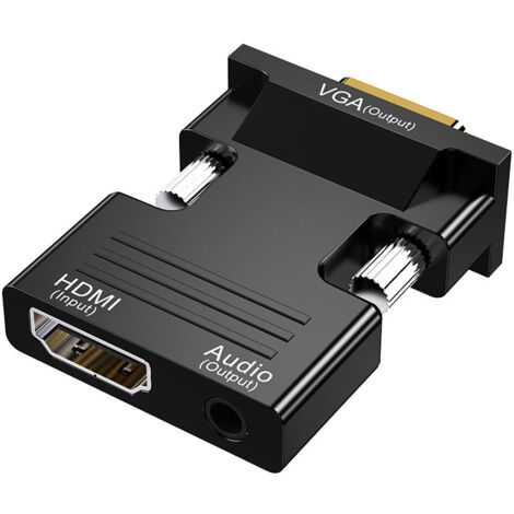 Adaptateur HDMI vers VGA avec câble Audio 3,5 mm, Adaptateur HDMI Femelle vers VGA mâle 1080P 60Hz Compatible avec Ordinateur Portable Moniteur Projecteur