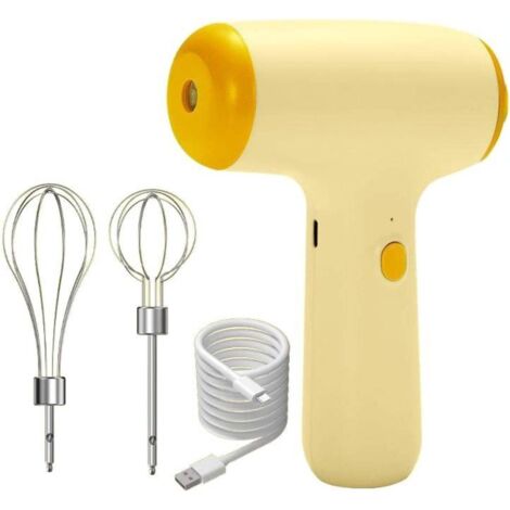 Batteur à œufs électrique sans fil, batteur à œufs portatif rechargeable par USB avec 2 batteurs amovibles, 4 modes de vitesse, cuisson de cuisine à domicile, léger et portable (beige)