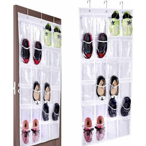 24 Poches Sur La Porte, Chaussures Armoire Rack Rangement Pliable Avec 3 Heavy Duty À Suspendre Crochet,Solution De Stockage De Chaussures (1/5)