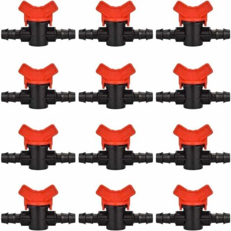 12 PCS Robinet de Jardin pour Tuyau, Tuyau Vanne d'irrigation 16  16mm Robinet d'arrêt raccord en Plastique pour Le contrôle extérieur de la vanne d'eau de Jardin (Noir + Rouge), (1/5)