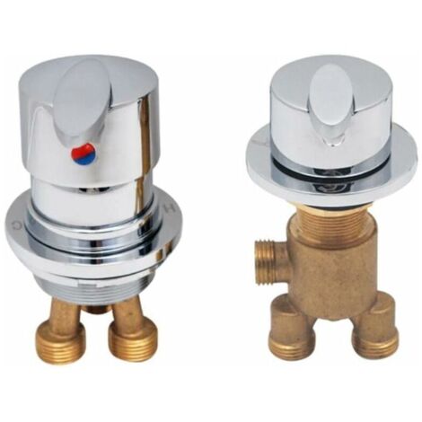 Mitigeur thermostatique de baignoire en laiton – Finition métal – G1/2 – Diamètre écrou 29mm – Poignées doubles pour contrôle température
