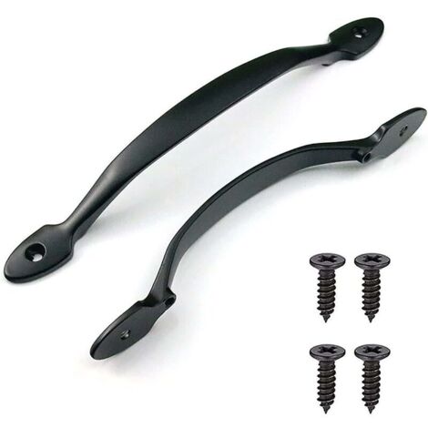 2pcs poignées de porte noires, poignées de porte robustes avec vis, poignée de porte, poignées de porte de cabanon de 6,2 pouces, poignée de porte de jardin, poignée de traction en fonte (1/5)