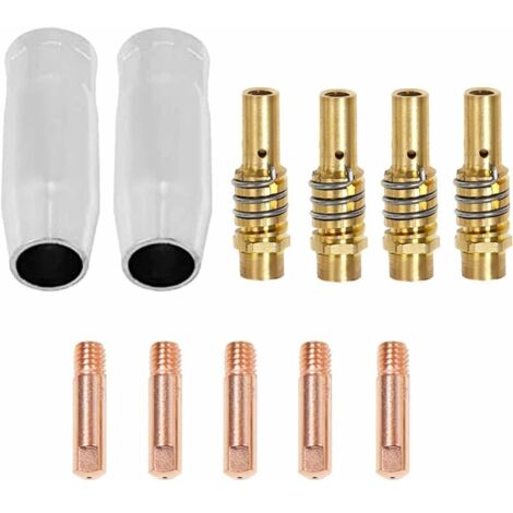 Adapté au MIG MB15AK 11 PCS 2 Buse gas conique, 5 Tube de contact M6 0,8mm 1,0mm, 2 Supports tube de contact, 15AK Torch Accessoire, MIG Soudeur Consommable Accessoire